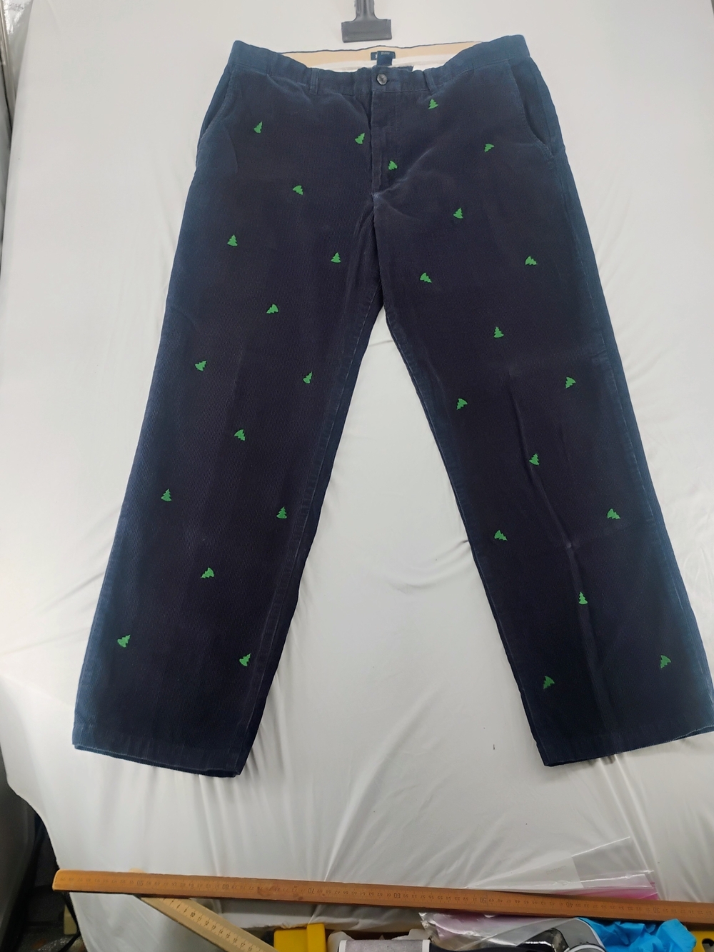 Izod Navy Corduroy Pants with Green Embroidered Trees